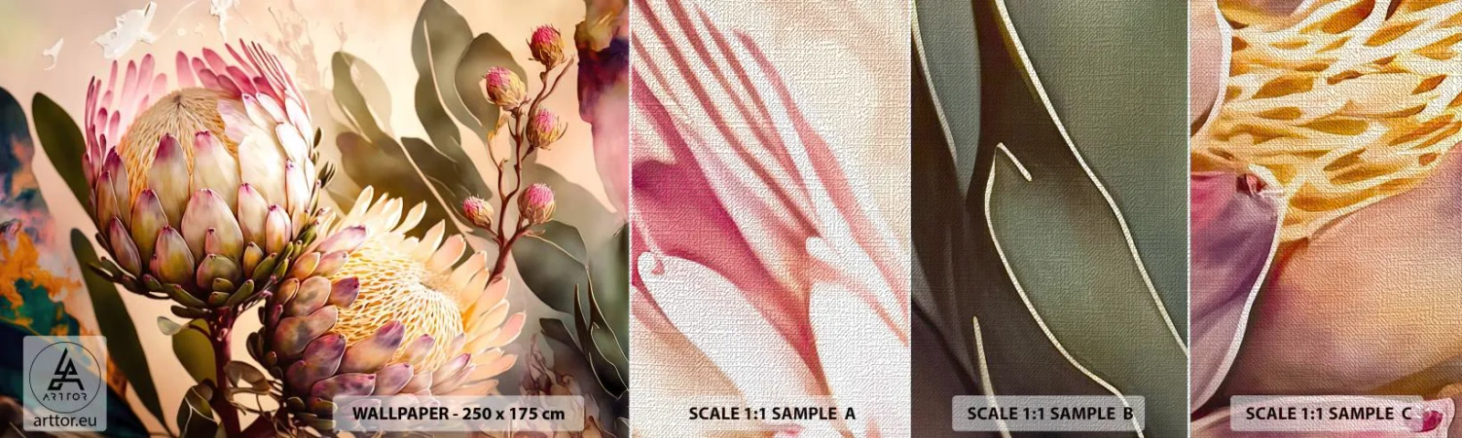 Prøve Fototapet Premium Canvas - Ømt omfavnet - Blomster, Planter, Botanik - 100x30 cm