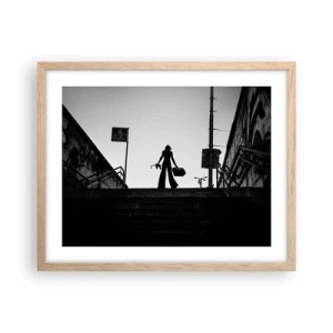 Plakat i ramme af lyst egetræ - Vandring i byen - 50x40 cm