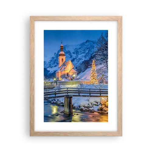 Plakat i ramme af lyst egetræ - Julens ånd - 30x40 cm