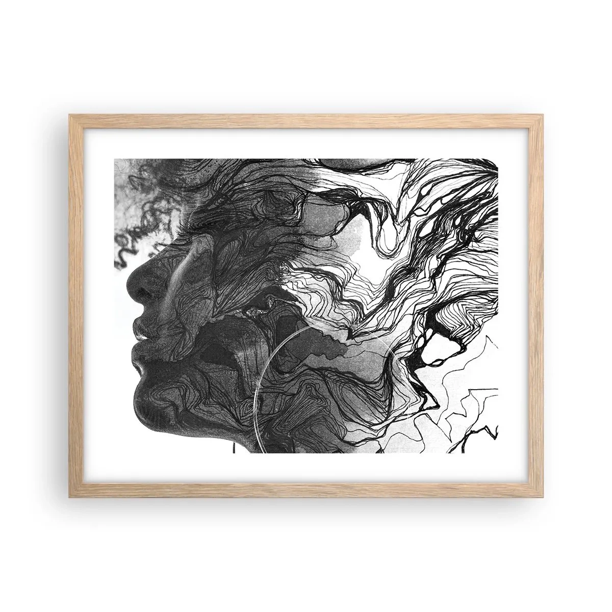 Plakat i ramme af lyst egetræ - Forviklet i drømme - 50x40 cm