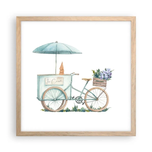 Plakat i ramme af lyst egetræ - Sødt minde om sommeren - 40x40 cm