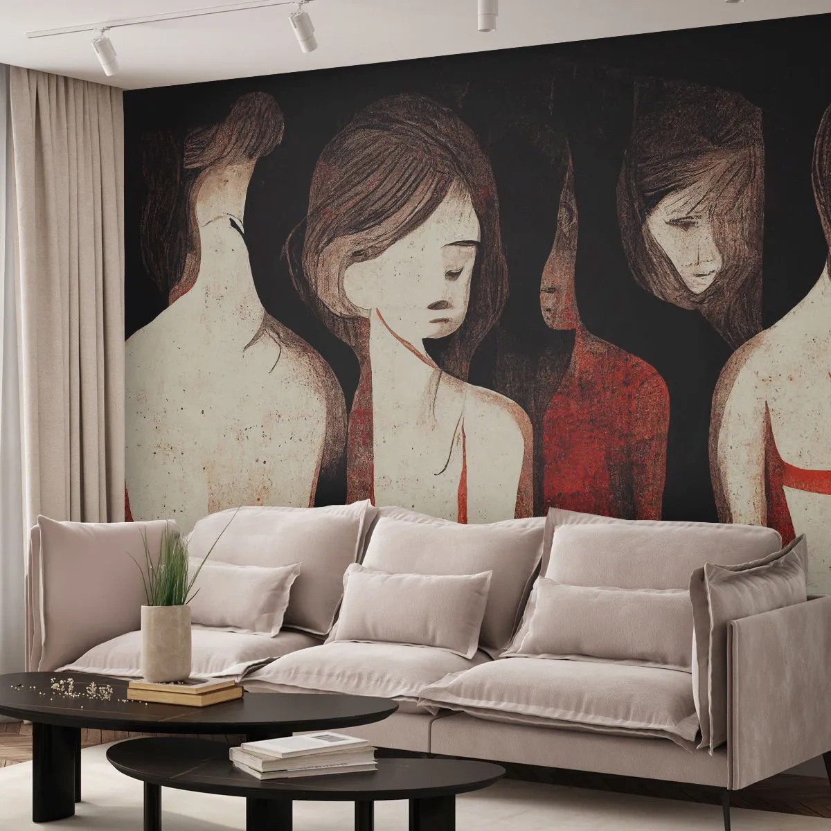 Fototapet Premium Canvas - Mørkets madonnaer - Kvinder, Stykke, Sorg - 300x210 cm