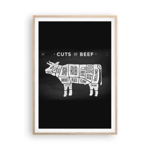 Plakat i ramme af lyst egetræ - Slagterens grundbog - 70x100 cm