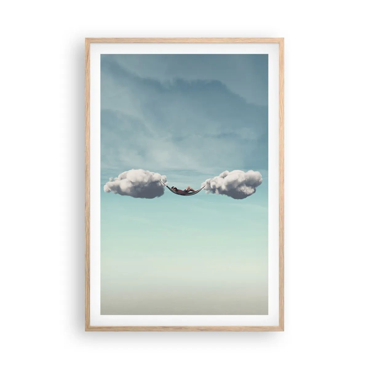 Plakat i ramme af lyst egetræ - Lykken i øjeblikket - 61x91 cm