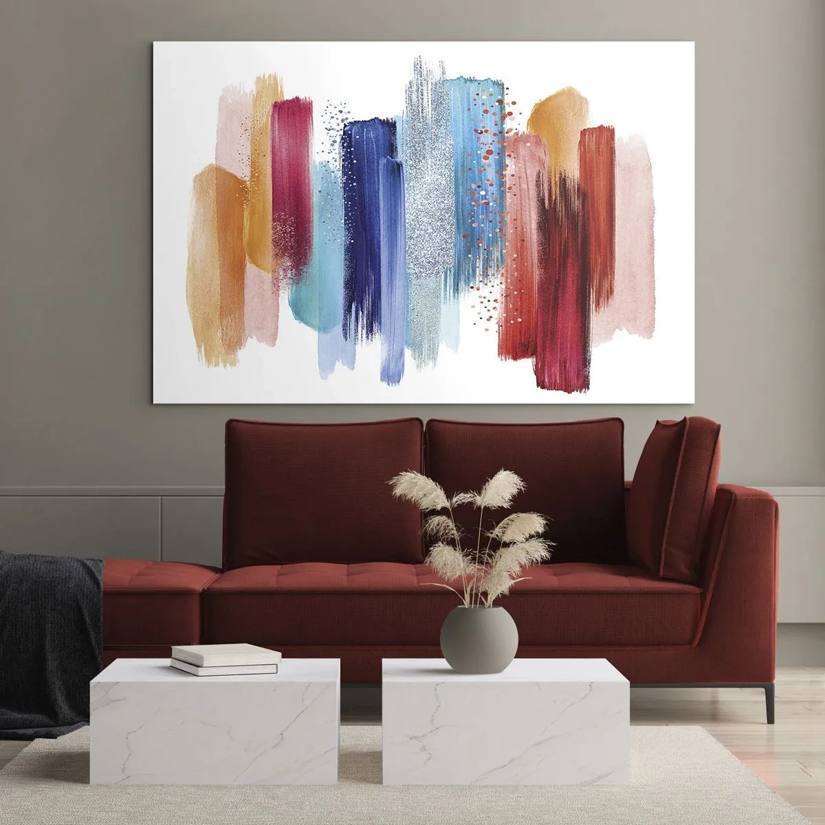 Billede på glas - Abstrakt komposition af farverige penselstrøg - 70x50cm - Op og ned - Moderne vægdekoration til stue og soveværelse ARTTOR