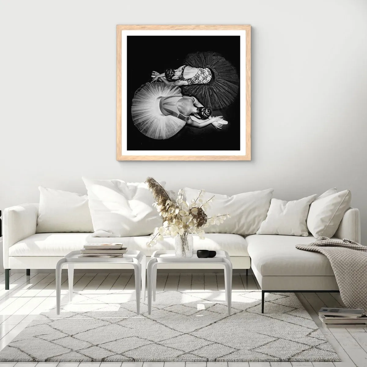 Plakat i ramme af lyst egetræ - Yin og yang - den perfekte balance - 40x40 cm