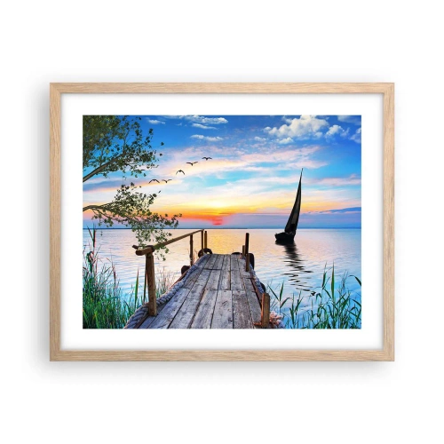 Plakat i ramme af lyst egetræ - Godaften - 50x40 cm