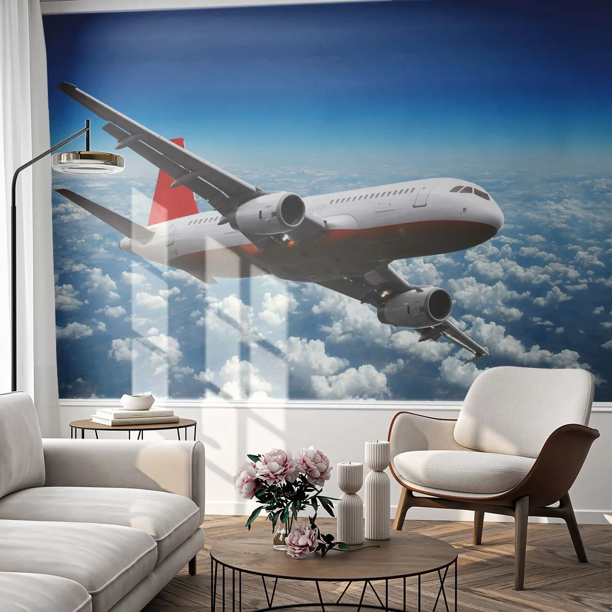 Fototapet Standard Eco - Kom væk fra det hele - Fly, Rejser, Skyer - 250x175 cm