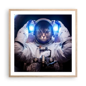 Plakat i ramme af lyst egetræ - Houston, I har et problem - 60x60 cm