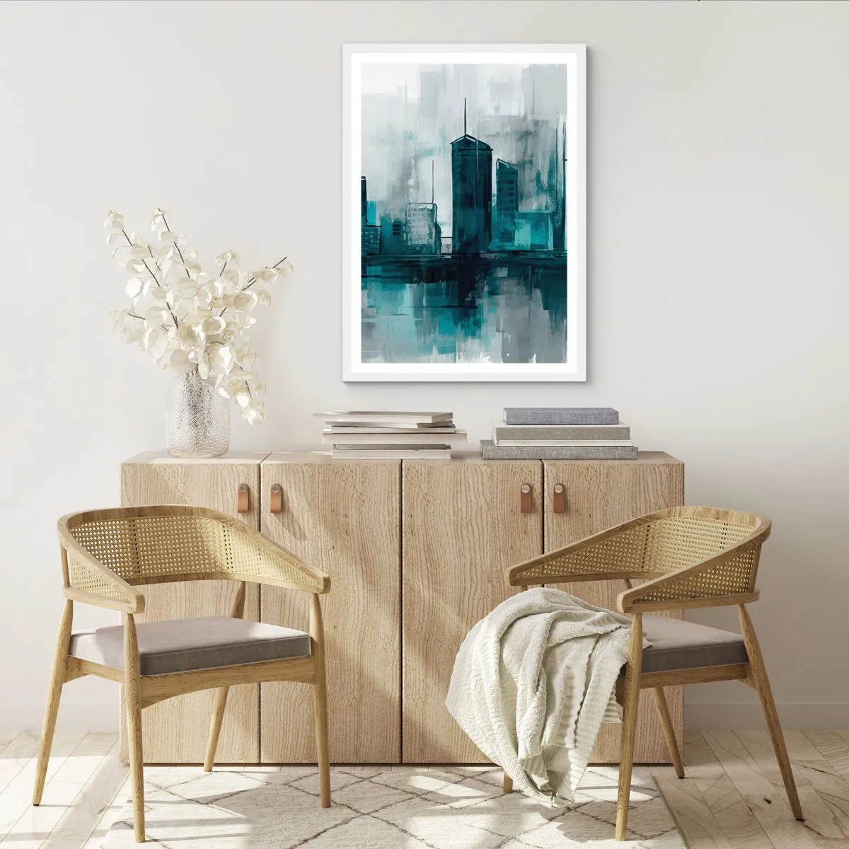 Plakat i hvid ramme - Regnfarvet by - 40x50 cm