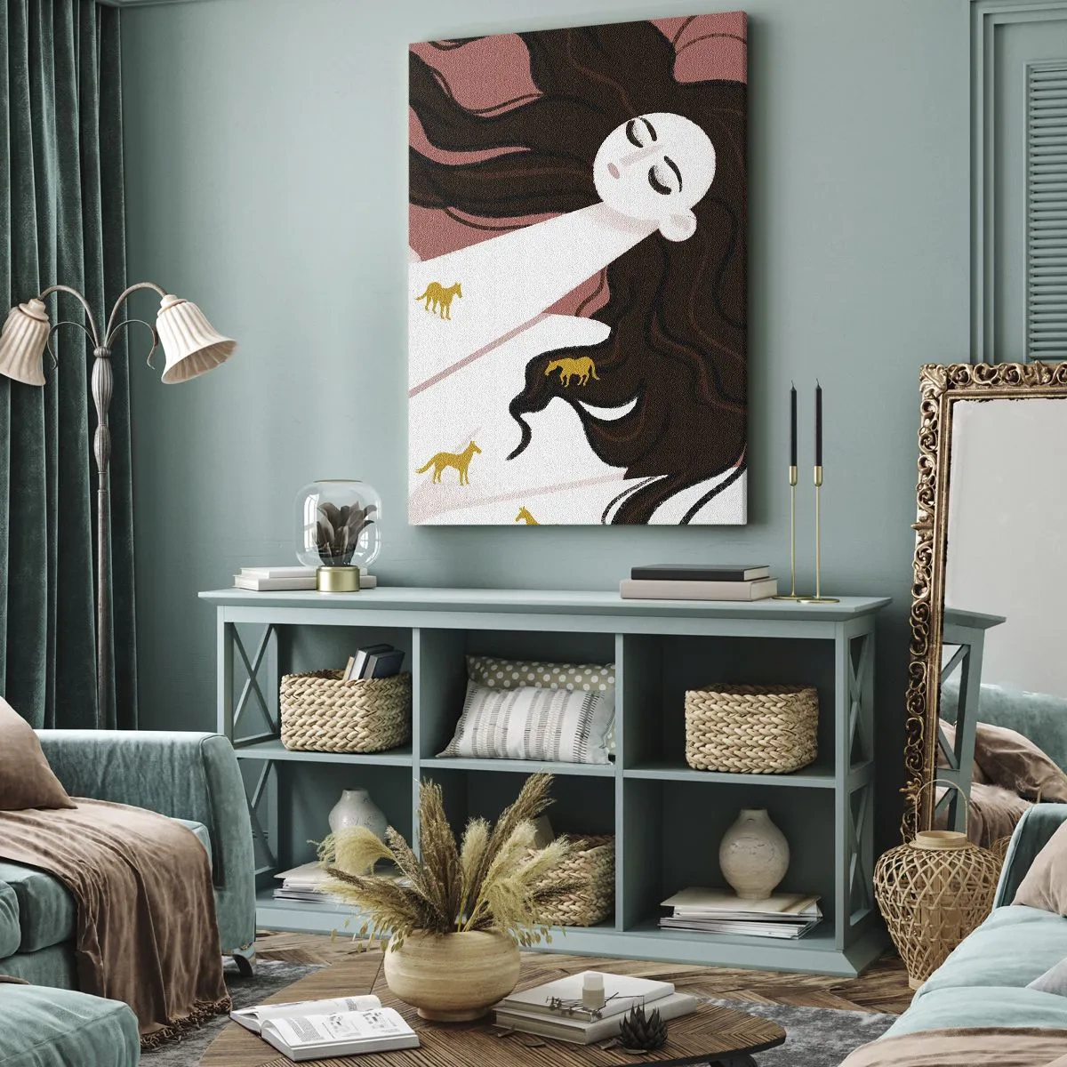 Lærredstryk - Billede på lærred - Drøm om en gylden hest - 70x100 cm