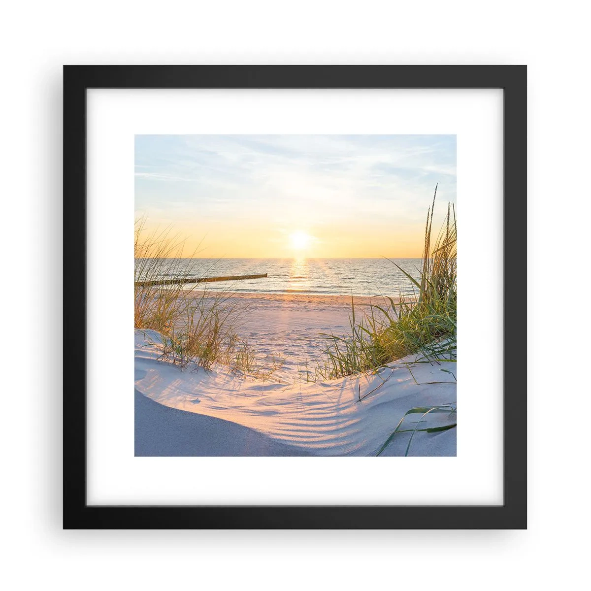 Plakat i sort ramme - Havet brummer, fuglene synger, en vild strand midt i græsset.... - 30x30 cm