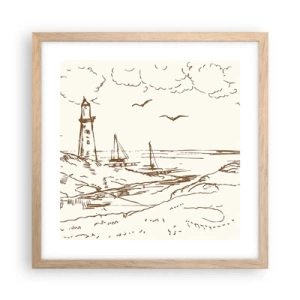 Plakat i ramme af lyst egetræ - Oversigt over sommerminder - 40x40 cm