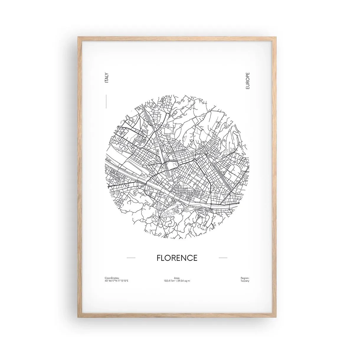 Plakat i ramme af lyst egetræ - Anatomi af Firenze - 70x100 cm