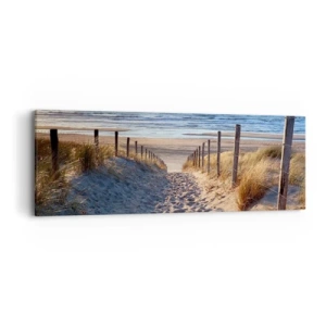 Lærredstryk - Billede på lærred - Havet brummer, fuglene synger, en vild strand midt i græsset.... - 90x30 cm