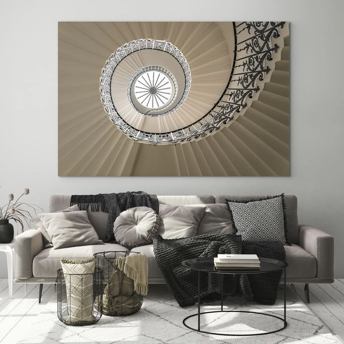 Billede på glas - Udsigt op ad en vindeltrappe, der ligner en skal - 70x50cm - I midten af en skal - Moderne vægdekoration til stue og soveværelse ARTTOR