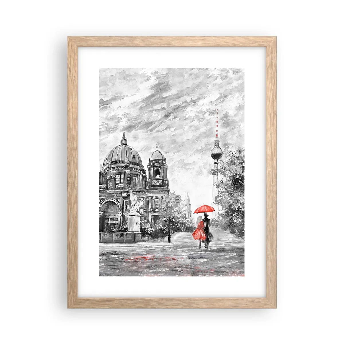 Plakat i ramme af lyst egetræ - Møde i Berlin - 30x40 cm