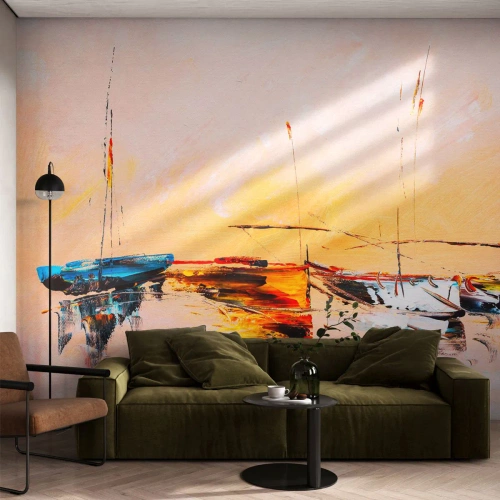 Fototapet Premium Sand - En aften i havnen - Både, Sejlbåde, Stykke - 200x140 cm