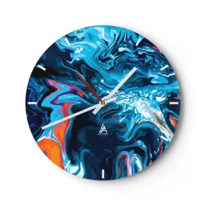 Vægur, Uret - Et dynamisk abstrakt motiv i blå nuancer - 30x30cm - En rejse ind i himlen - Moderne vægdekoration til stue, køkken og soveværelse ARTTOR