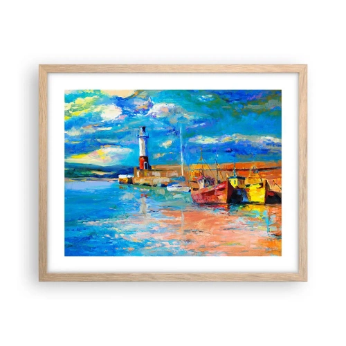 Plakat i ramme af lyst egetræ - Eftermiddag i regnbuebugten - 50x40 cm