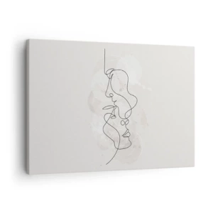Lærredstryk - Billede på lærred - Abstrakt omrids af to ansigter på en lys baggrund - 70x50cm - Omfavnet i en omfavnelse - Moderne vægdekoration til stue og soveværelse ARTTOR