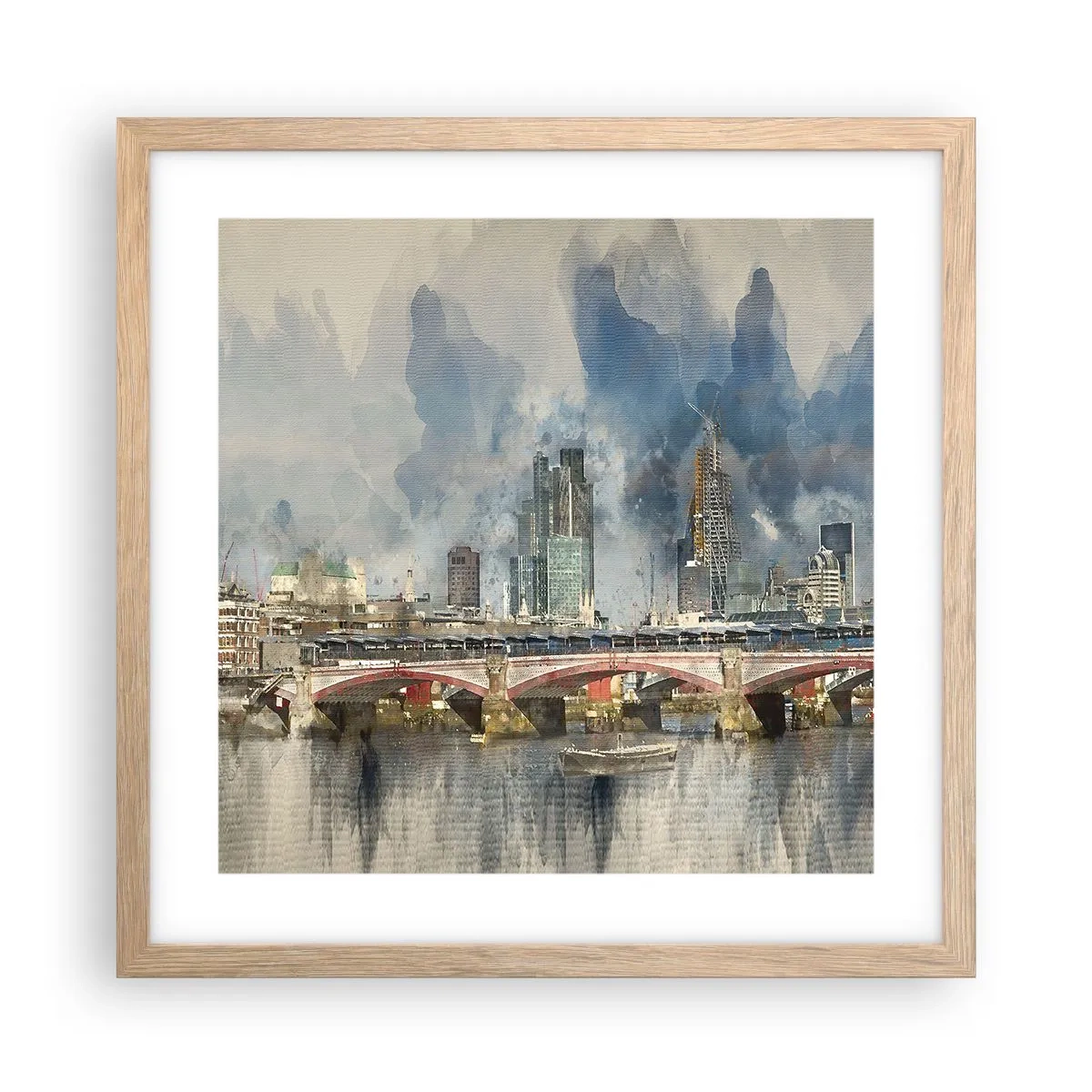 Plakat i ramme af lyst egetræ - London i al sin pragt - 40x40 cm