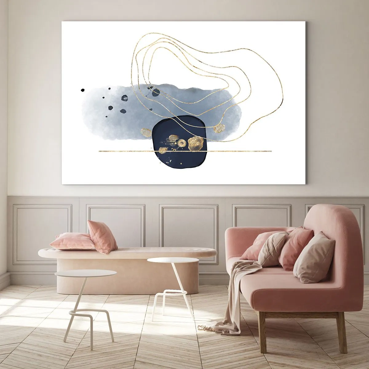 Billede på glas - Blå-gylden fantasi - 120x80 cm