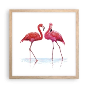 Plakat i ramme af lyst egetræ - Lyserødt randez-vous - 40x40 cm