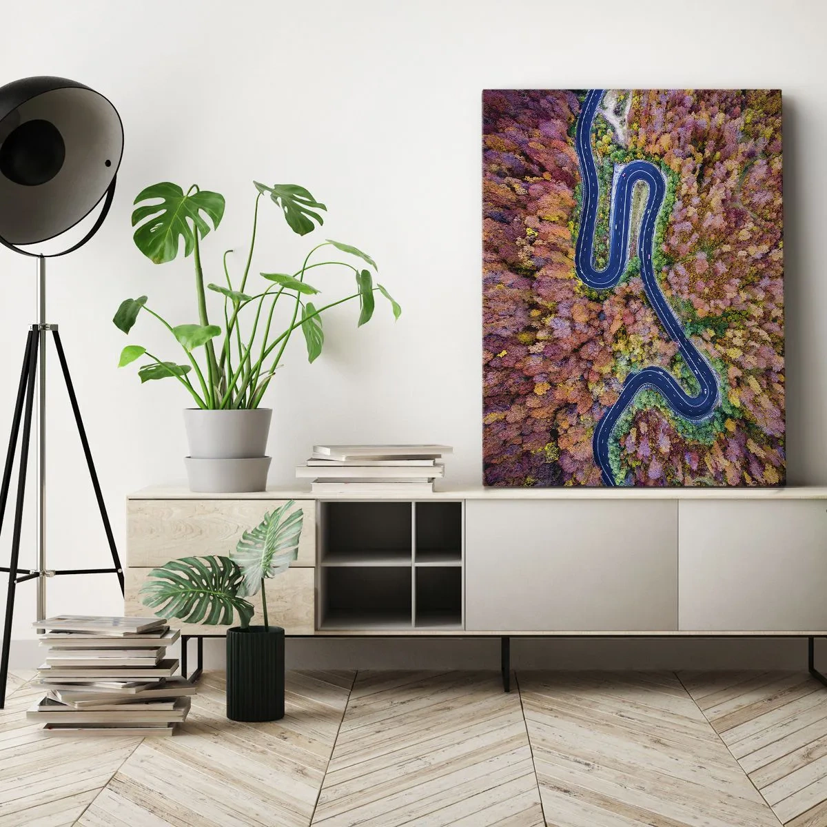 Lærredstryk - Billede på lærred - En snoet vej gennem skoven - 55x100 cm