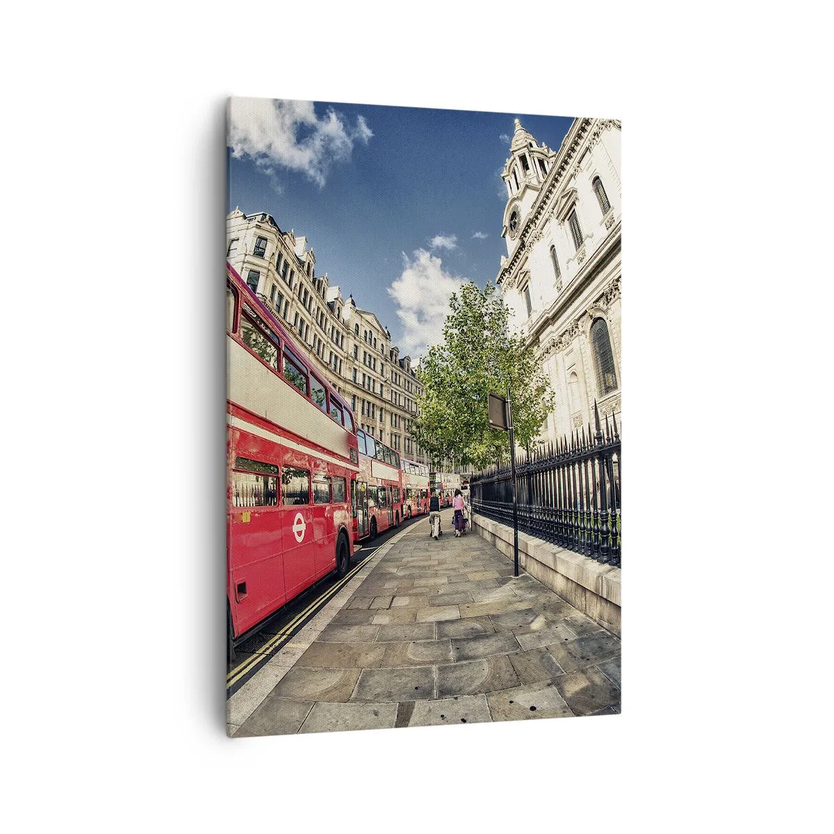 Lærredstryk - Billede på lærred - Gade i London i grå og rødt - 70x100 cm