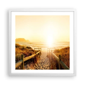 Plakat i hvid ramme - Over klitten, mod solen - 50x50 cm