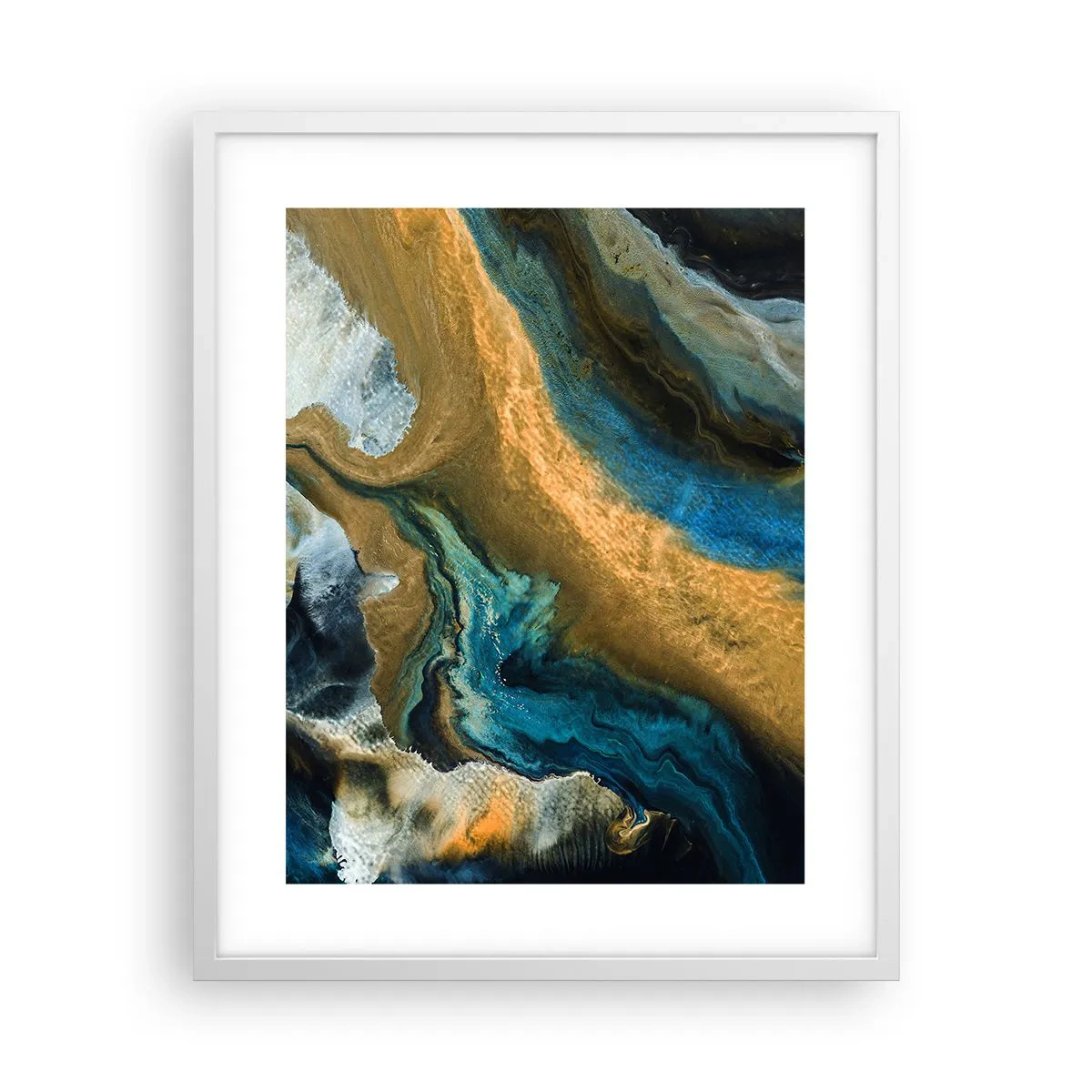 Plakat i hvid ramme - Blå - gul - gensidig indflydelse - 40x50 cm