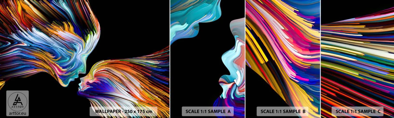 Fototapet Prøve Standard Eco - Fusion af energi og lys - Abstraktion, Kvindens ansigt, Stykke - 100x30 cm