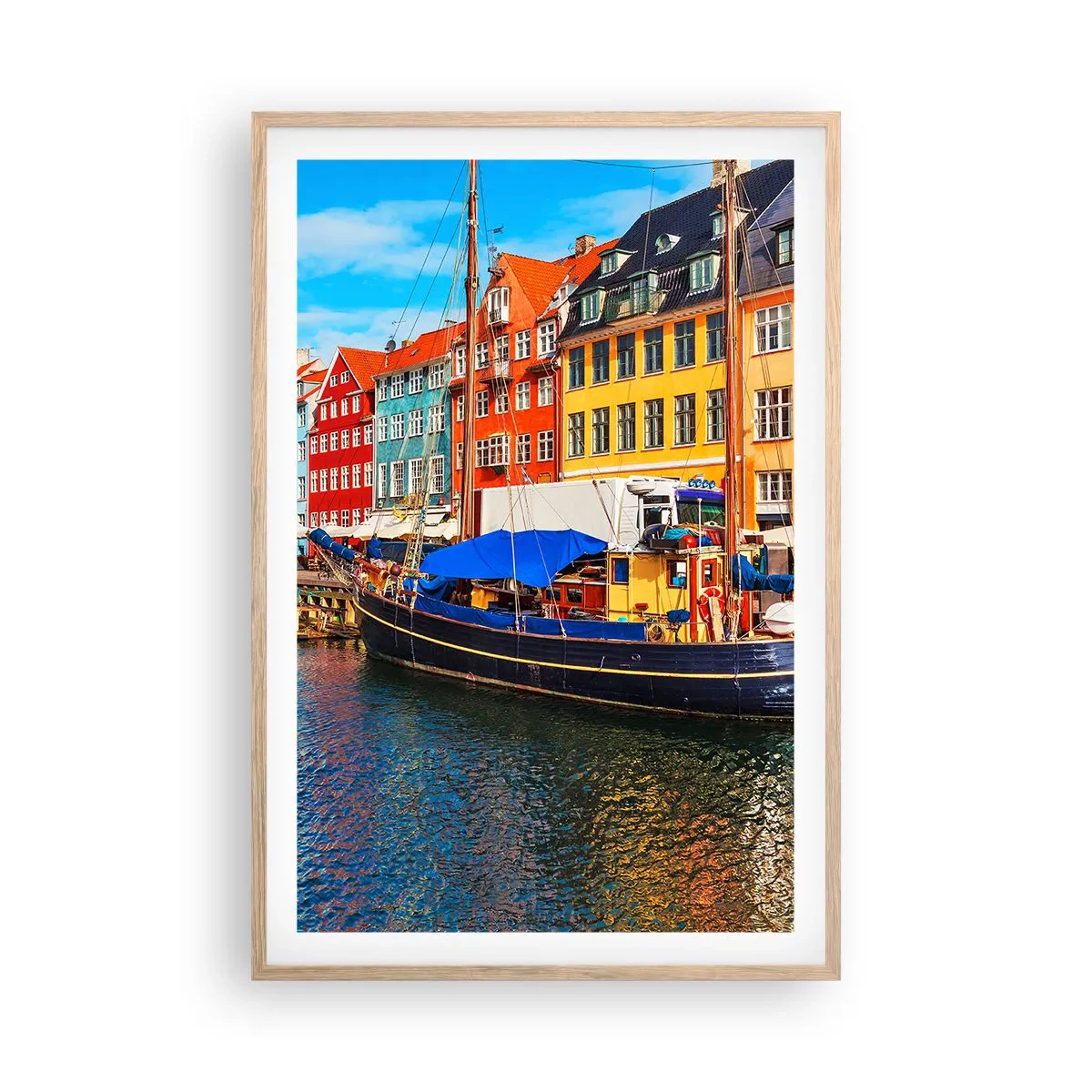 Plakat i ramme af lyst egetræ - Glædelig kaj - 61x91 cm