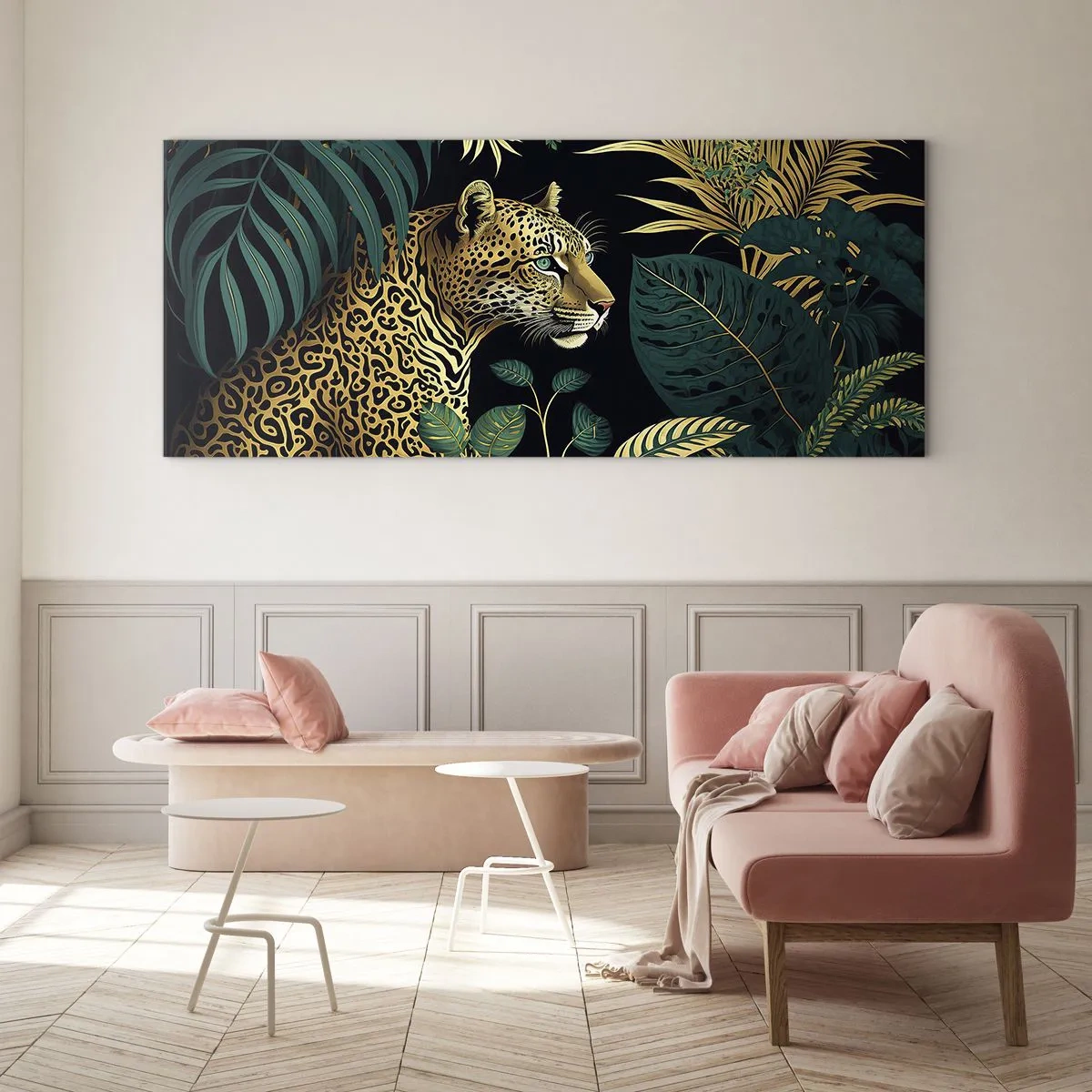 Billede på glas - Værten i junglen - 120x50 cm