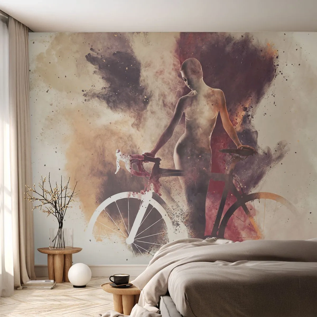 Fototapet Premium Sand - I marmor former den cyklende sjæl - Abstraktion, Kvinde, Cykel - 100x70 cm