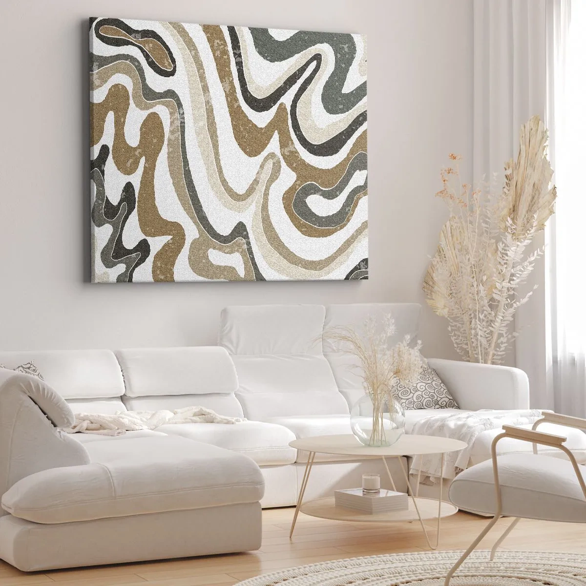 Lærredstryk - Billede på lærred - Jordnære mønstre i nuancer af brunt og grønt - 70x50cm - Slyngninger af jordfarver - Moderne vægdekoration til stue og soveværelse ARTTOR