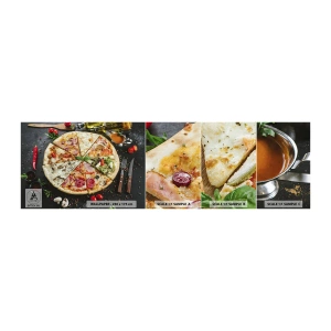 Prøve Fototapet Selvklæbende Deluxe Sticker - Et udvalg af smagsvarianter - Gastronomi, Pizza, Italien - 100x30 cm