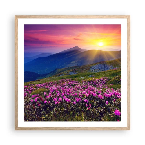 Plakat i ramme af lyst egetræ - ... Og rundt omkring dufter det af fyrretræer og krydderurter - 60x60 cm