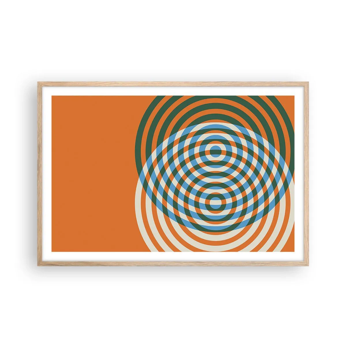 Plakat i ramme af lyst egetræ - Abstrakt cirkulær variation - 91x61 cm