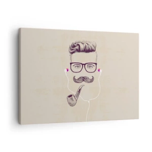 Lærredstryk - Billede på lærred - Retro portræt af en mand med en pibe, hovedtelefoner og briller - 70x50cm - En rigtig mand? - Moderne vægdekoration til stue og soveværelse ARTTOR