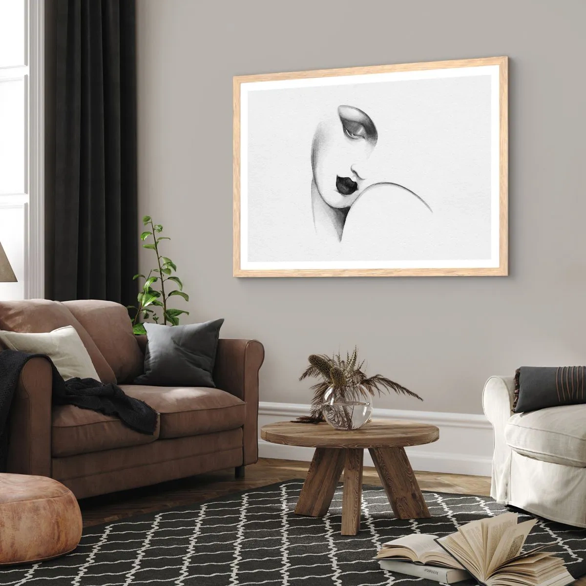 Plakat i ramme af lyst egetræ - I Lempickas stil - 70x50 cm