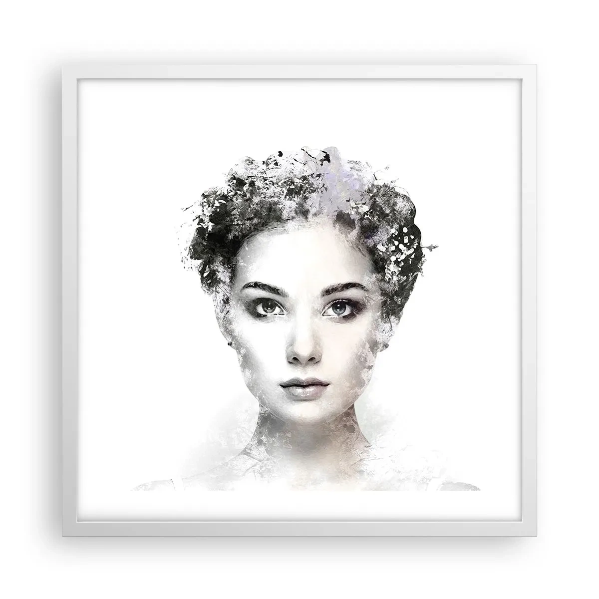 Plakat i hvid ramme - Et meget stilfuldt portræt - 50x50 cm