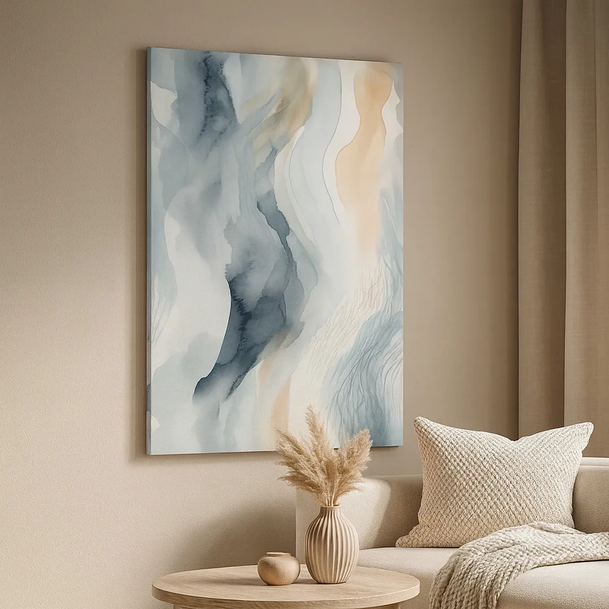 Lærredstryk - Billede på lærred - Abstraktion af sne og tåge - 50x70 cm