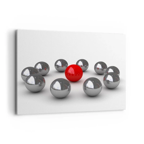 Lærredstryk - Billede på lærred - Cirkel i sølv og rød - 100x70 cm