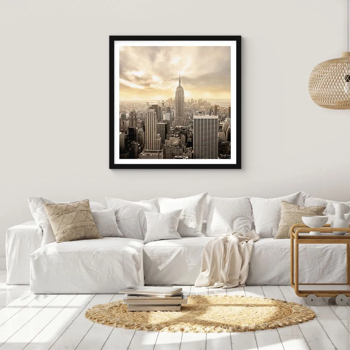 Plakat i sort ramme - New York vævet af grå - 60x60 cm