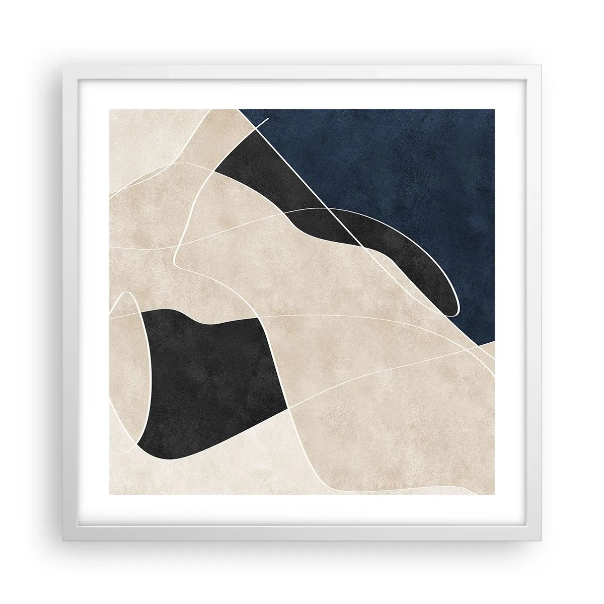 Plakat i hvid ramme - Abstrakt komposition - kontrast af farver - 50x50 cm