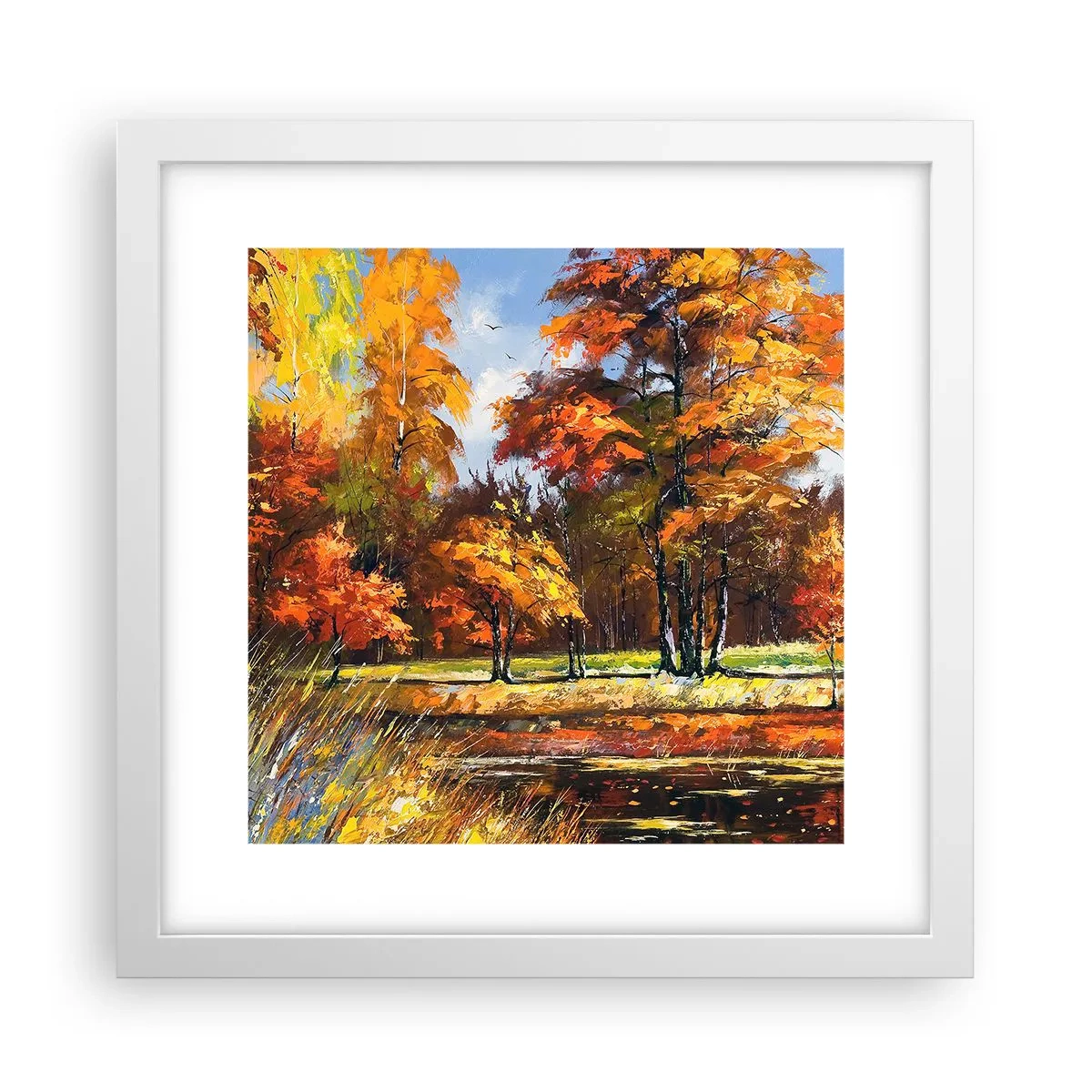 Plakat i hvid ramme - Landskab i guld og bronze - 30x30 cm