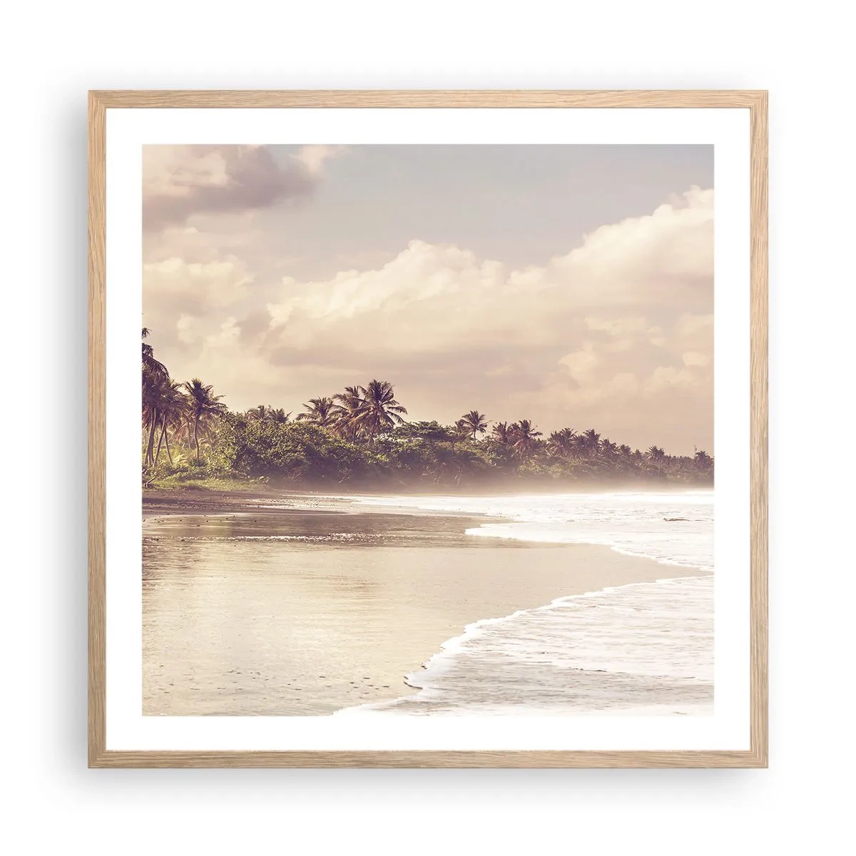 Plakat i ramme af lyst egetræ - Kærtegner bølgerne - 60x60 cm