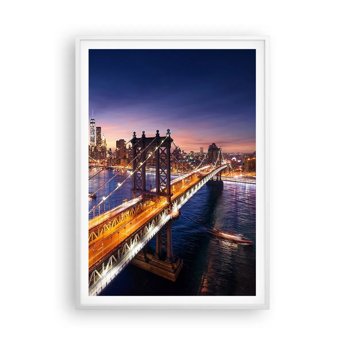 Plakat i hvid ramme - En lysende bro til hjertet af byen - 70x100 cm